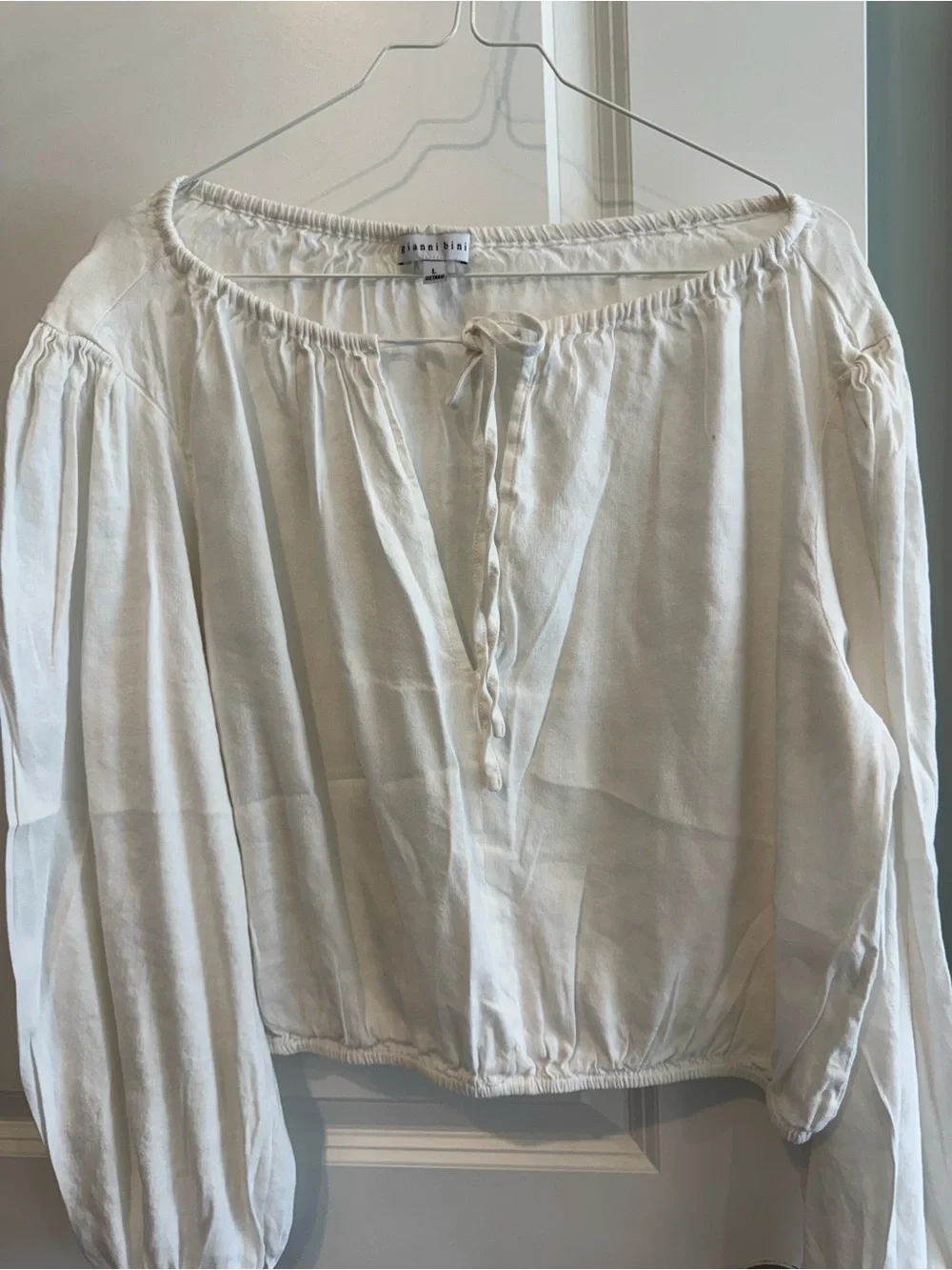 Gianni Bini Cream Peasant Tunic with Tie Front